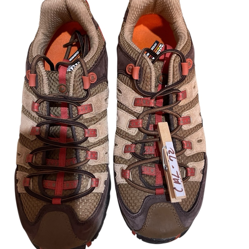 Like New womens Merrell Air Cushion Brown Orange Tan Vibram Hiking Shoes Size 8 - Picture 2 of 10